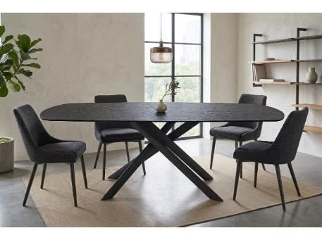 SERENE - Black Rectangular Patterned Glass Dining Table