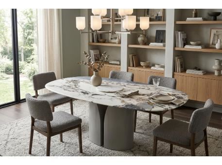 T293  - White oval marble table.