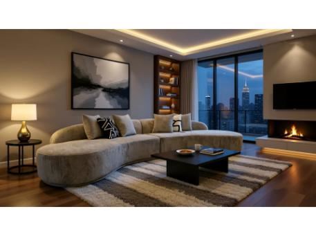 FLAKE 5 seats - Grey Curved Modern Sofa 