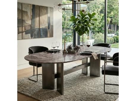  D-57-DINING TABLE Top Marble, stainless steel base