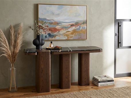 WF-1A034-Console Dark Walnut/Marble Top