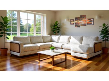 LUCIANA- Beige Corner With Wood Frame