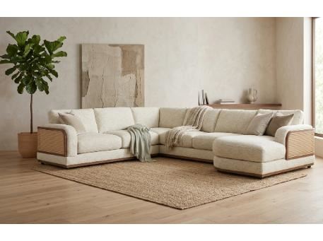 LUCIANA- Beige Corner With Wood Frame