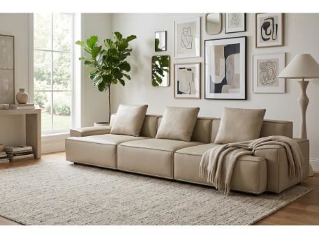 ARTISTIC-Genuine Beige Leather Sofa 
