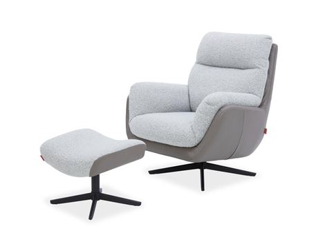 GLO-Leather & Fabric Armchair With Footrest