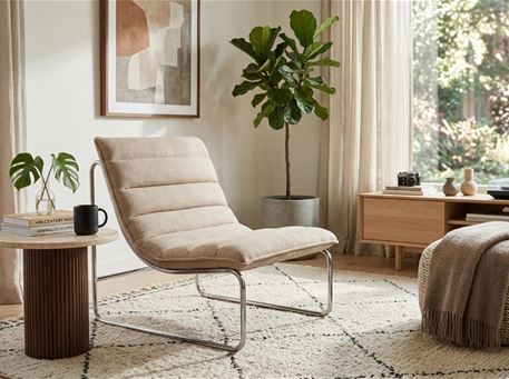 LORO-Clean Lines, Polished Chrome With Plush, Beige-toned Relaxation.