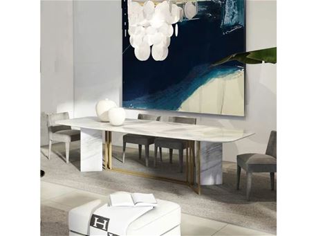 GIAN - White Marble Dining Table With Silver Chrome Base 