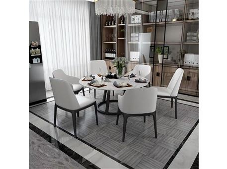 RABI - White Round Marble Table With Black Metal Base