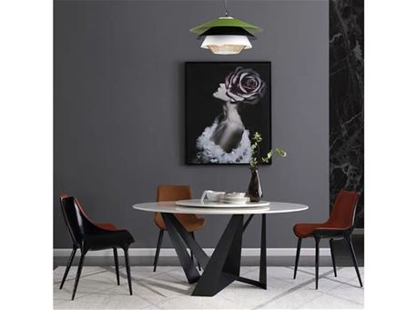 TALAR - White Round Marble Table With Black Metal Base