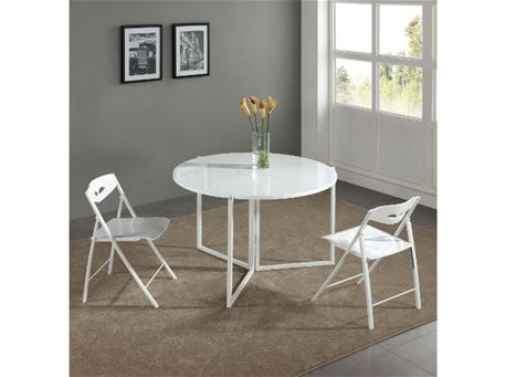 B2389-3 - Foldable Glossy White Round Dining Table