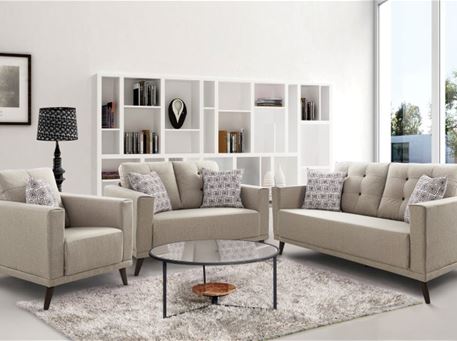 SOUTHAMPTON - Compact Beige Living Set With Patterned Cushions