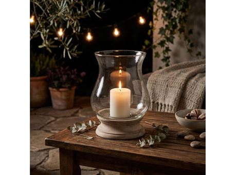 68842 - Candle Holder Hurricane Chloe Glass/Wood Natural