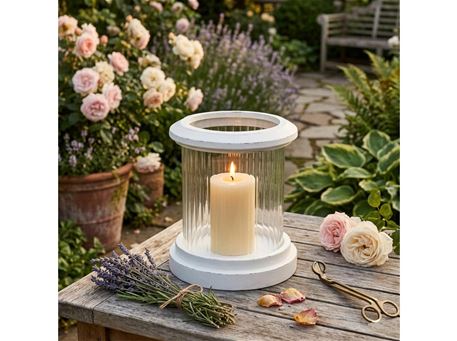 56025 - Hurricane Ceramic/Glass Mat White Candle Holder