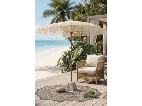 22081 - White macrame cotton parasol 