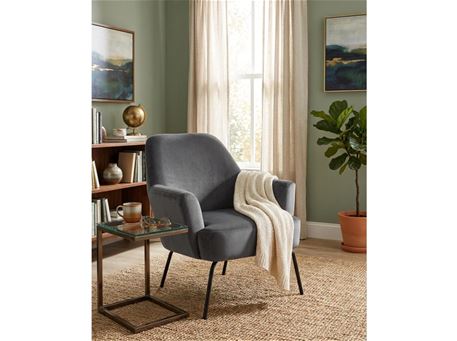 MELISSA - Dark Grey Fabric Armchair With Black Metal Base