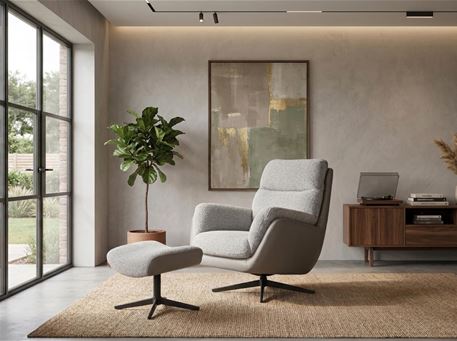 GLO-Leather & Fabric Armchair With Footrest