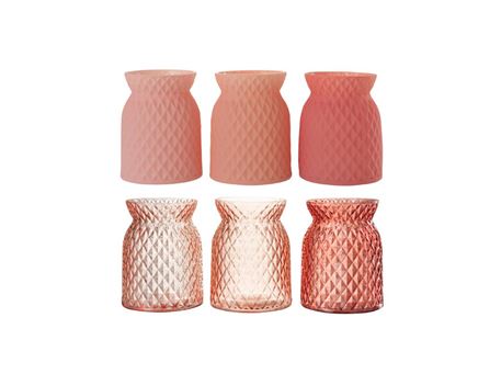 72161 - Candle Holder Check Glass Coral