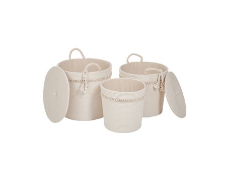 71509 - Set Of 3 Baskets Round Cotton Off White Shell Cream