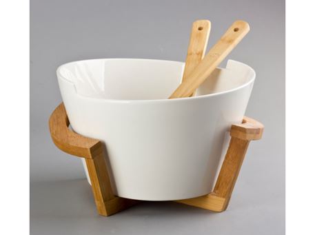HT117Y065 - Salad Bowl With Bamboo Stand And 2 Bamboo Forks