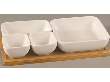 HT13101860W - 4 Pcs Bowls With Bamboo Base