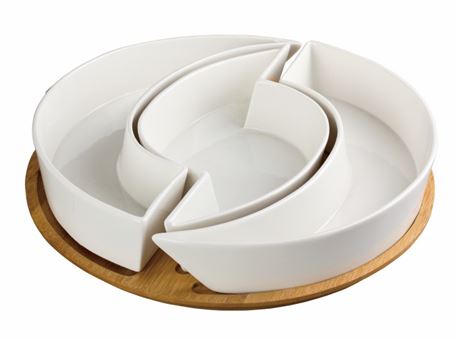 HT118G009 - 3Pcs Plates With Bamboo Base. 