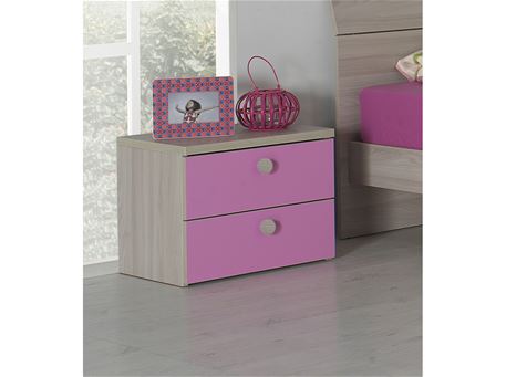 YANG-PARIS - Light Oak Night Table With Pink Drawers