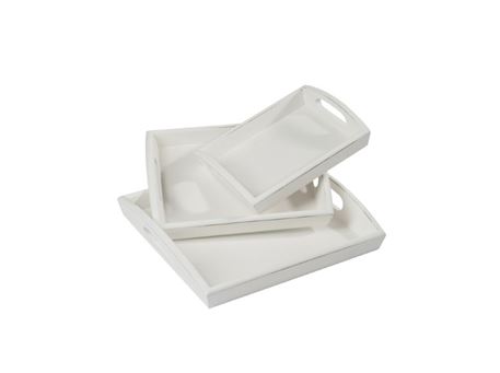 68202 - Set 3 Tray Rectangular Wood White