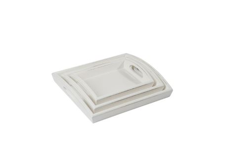 68202 - Set 3 Tray Rectangular Wood White