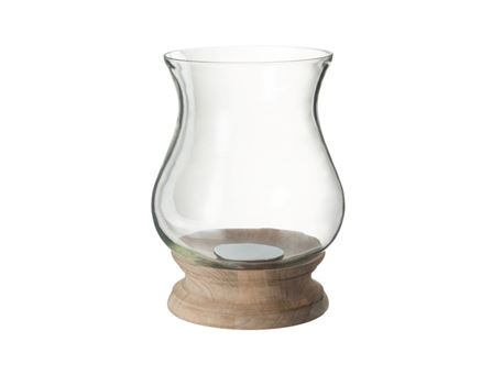 68842 - Candle Holder Hurricane Chloe Glass/Wood Natural