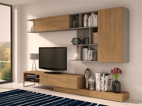 KANSAS - Modern Oak And Grey Tv Cabinet